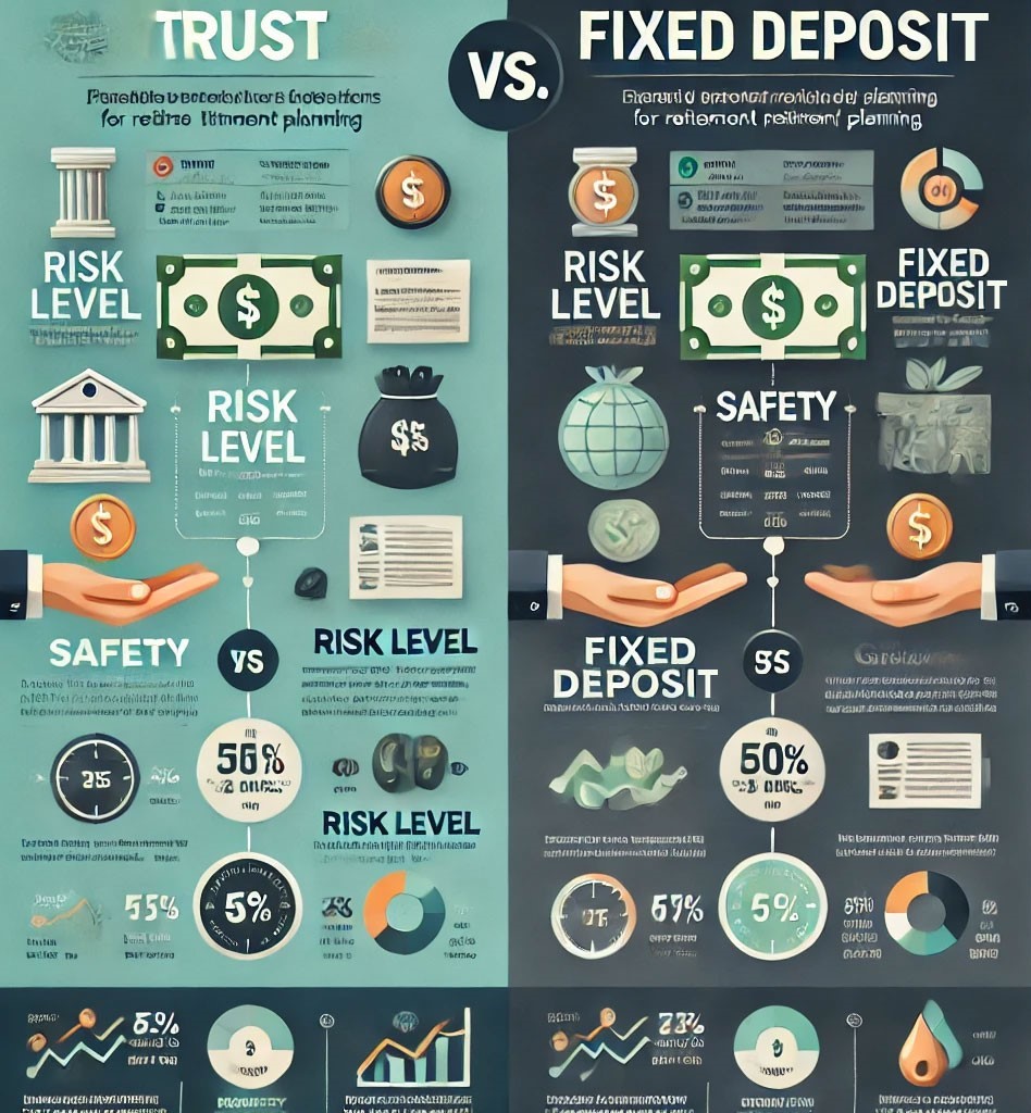 Trust vs Fixed Deposit: Which is Best for Retirement Planning? 8 Comparison of trusts and fixed deposits highlighting differences and benefits.